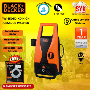 SYK Black Decker PW1450TD-XD High Pressure Cleaner Pressure Washer Machine Water Jet Mesin Cuci Kereta Lantai Free Gift