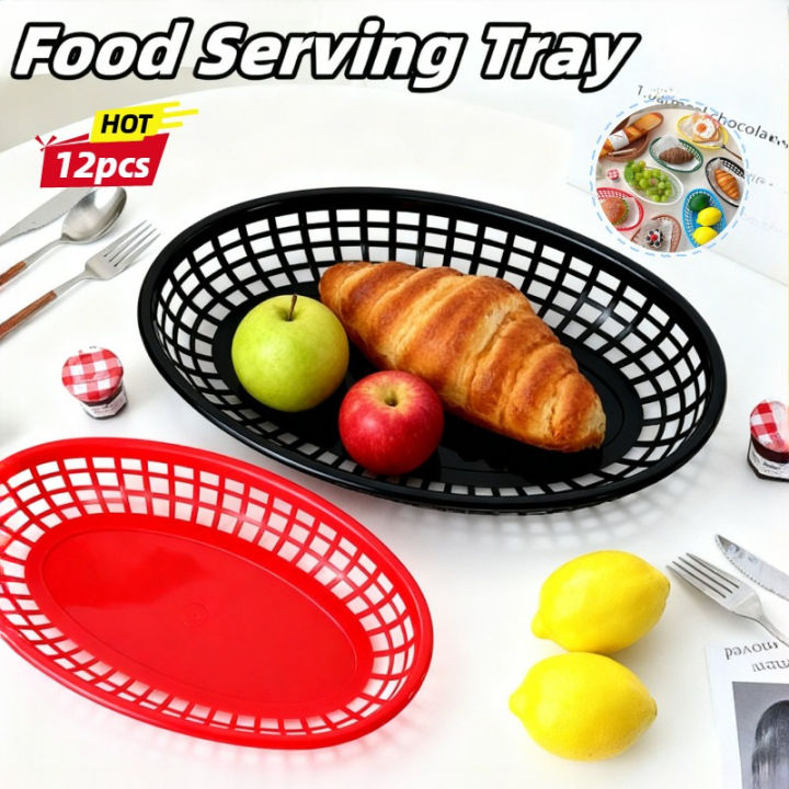 12pcs Food Serving Tray Stackable Fries Chicken Tray Plastic Fast Food ...
