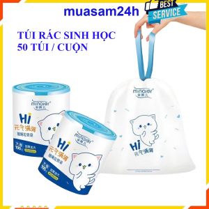 Túi Đựng Rác Dây Rút Minaier Tự Phân Huỷ Freeship Túi Đựng Rác Cuộn 50 Túi Siêu Dai Kích Thước 40x50cm Dạng Sinh Học