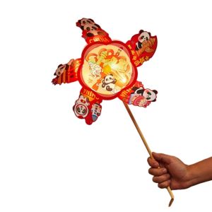 Minoa paper lantern chinese灯笼 纸灯笼中秋节传统 Hand-held Rotating Rabbit Windmill Lantern Luminous DIY Childrens Lantern Cute Cartoon Animal Pattern Kindergarten Craft Lantern Mid-Autumn Festival