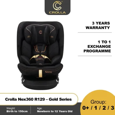 Crolla Nex360 R129 Gold Isofix CarSeat With Buckle Alert System (New Born to 150cm) - 3 Years Warranty