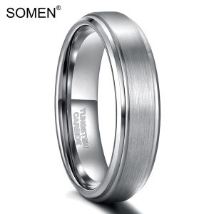 SOMEN 6mm Fashion Tungsten Rings for Men Women Silver Brushed Wedding Bands Ring Matte Finished Size 4-15