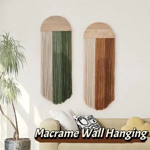 Cotton Macrame Wall Hanging Gradient Tassel Wooden Wall Decor Nordic Boho Art Bedroom Living Room