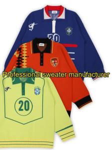 Custom  Men Sweater Casual Knitwear Jacuard Pattern Winter Pullover Jumper Football Polo Knit Jersey Knitted Sweater Men