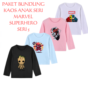 JOY Paket Setelan Anak Anak -Remaja Isi 4 Pcs Kaos Lengan panjang Motif Superhero Seri 1