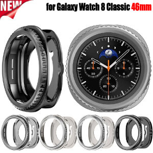 Metal PC Case for Samsung Galaxy Watch 8 Classic 46mm Protective Cover Bumper Shell Rotating Bezel Frame Accessories Replacement