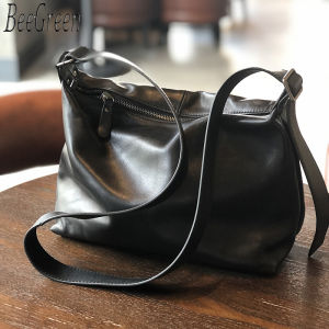 BeeGreen Women 100% Soft Genuine Leather Shoulder Bag High Quality Minimalist Commuter Bag Plain Crossbody Bag Large Capacity Sling Bag