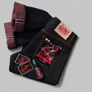 Handmade - Celana Jeans Pria Denim Selvedge Accent Red Line 15oz Weft Red Sanforized Slim fit Non-Stretc Black Indigo