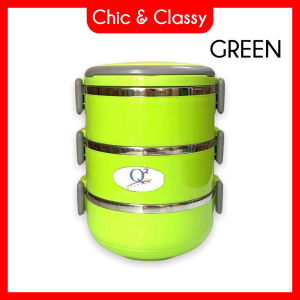 Q2-603 || Lunch Box Rantang 3 Susun Stainless Steel Bowl Enamel Set / Rantang Bekal Susun 3pcs + Tutup / Tempat Makan