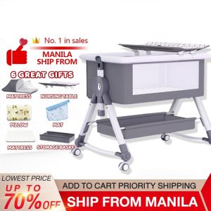 SAINTVILLA Multifunctional Folding Crib Portable Baby Bed with Duyan Rocking Function & Newborn Bed Set Compact Travel Bassinet for Infants