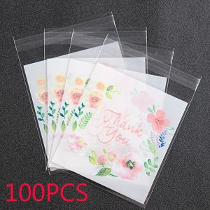 Thank you Cookie Bags 100PCS Wedding Party Flower Biscuit Baking COD]Ready Stock
