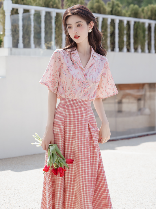 2PCS Blouses + Dress Korean Elegant for Women Youth Plus Size Chubby Floral  Shirt Lattice Skirt for Teens Girls on Sale | Lazada PH