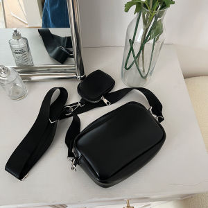 Stylish Plain PU Leather Square Camera Bag with FREE POUCH detachable