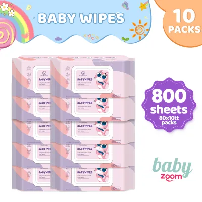BabyZoom Baby Wipes Unscented 800Sheets 10Pack Wet Wipes for Baby Baby Skin Care New born Wipe for Kids Baby Water-locking Mouth and Hand Sensitive Skin Baby Care Moisturizing Skincare Essentials for Babies on Sale Newborn Essentials Baby Needs