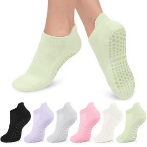 4 Pairs Grip Socks for Women Non Slip Yoga Socks Pilates Breathable Mesh Short Socks Cotton Low Cut Gym Fitness Dance Sport Sock
