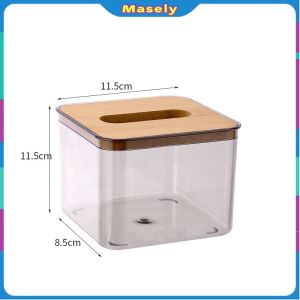 Masely Tissue Box Gray Transparent Nordic Style Paper Roll Box Desktop Storage Box S/M/L