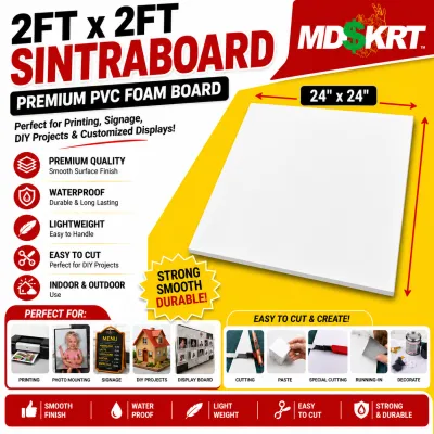 2x2 SINTRABOARD ORIGINAL 3MM and 5MM | Lite/Rigid PVC Board | White & Black | Perfect for Caricature Wall Decor & DIY Projects