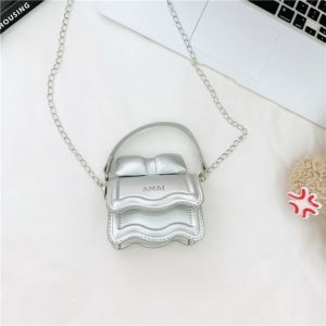 LIAND โซ่ กระเป๋าสะพายข้างโบว์ขนาดเล็ก สีพื้น หนัง PU กระเป๋าเด็ก ง่าย กระเป๋าสี่เหลี่ยมเล็ก กระเป๋าสะพายข้างหวาน ลูกๆ