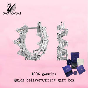 💎 Swarovski 💎 Womens fashion earrings S925 sterling silver triangle cut small white crystal gemstone 5632467 Ortyx hoop earrings Valentines Day gift Birthday gift