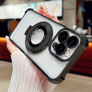 Luxury Magnetic Portable Holder Plating TPU Phone Case for iPhone 16 15 14 13 12 11 Pro Mini X XR XS Max 7 8 6 6s Plus for Magsafe Wireless Charging Shockproof Clear Soft Cover