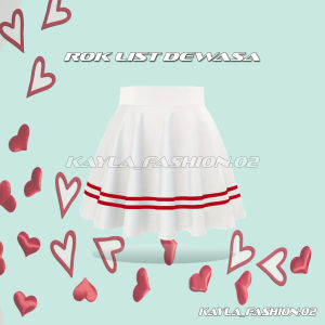 Rok Mini Wanita List Sripe Putih Hitam Moy Skirt Rok Olahraga Scuba