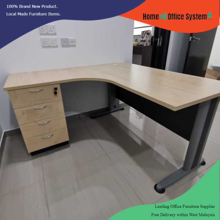 6 X 5 L Shape Office Table with 4D Pedestal + J Shape Metal Leg - Home ...