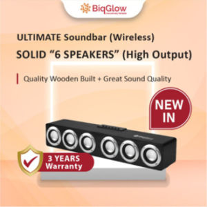 BiqGlow 【QUALITY WOOD CASING】 Solid 6 Speakers Wood Casing Quality Sound Portable Wireless Soundbar SP-103