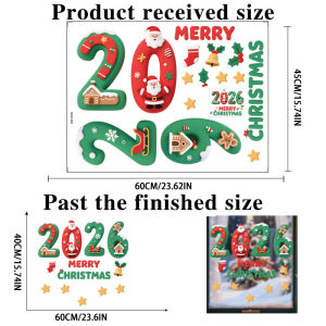 2026 Christmas Cartoon 3D Digital Christmas decorations Glass Sticker Shopping Mall Window Static Removable Window Sticker