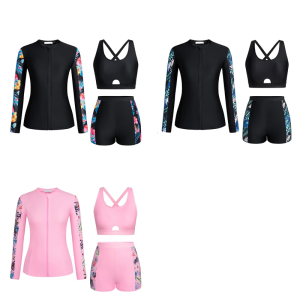 3 cái Đồ Bơi Nữ thiết lập với Boyshorts và áo ngực thể thao Bồ đồ tắm dài tay thiết lập phía trước zippered Áo Tắm Chống phát ban