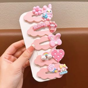 5pcs/set Kawaii Sanrio Hair Clip Kawaii Cinnamoroll Kuromi My Melody Sweet and Lovely Girl Bangs Broken Hair Clip Childrens Hair Accessory Gift