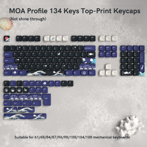 Womier 134 chìa khóa màu đen san hô biển Moa hồ sơ phím cơ PBT nhuộm-thăng hoa hải quan chính mũ cho 61/64/68/84/75/87/96/98/104/108 công tắc Cherry MX Bàn phím cơ chơi game