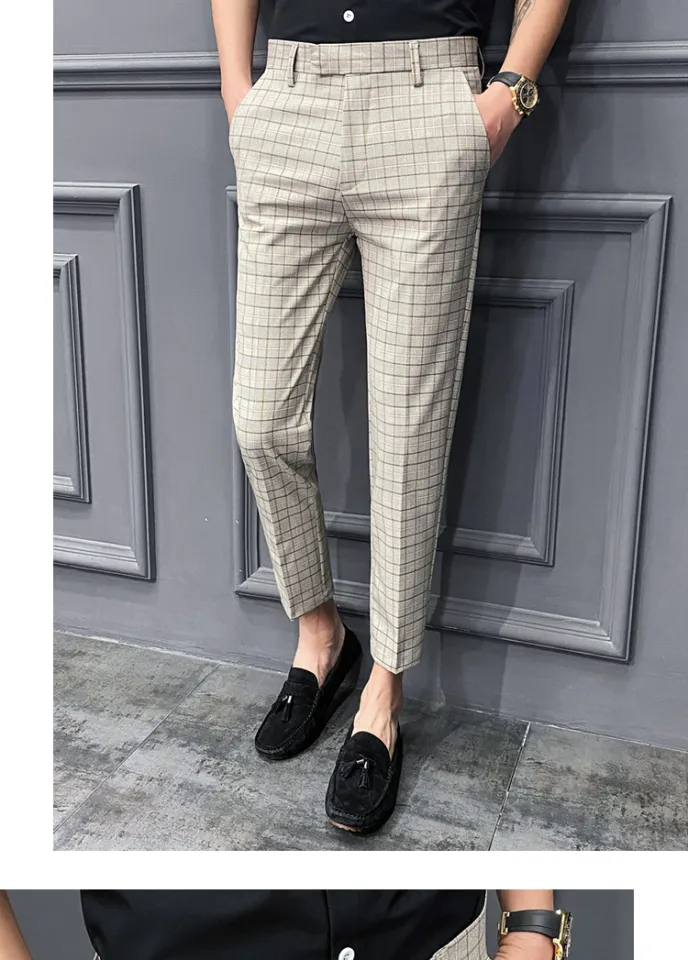 Plaid ankle clearance pants men