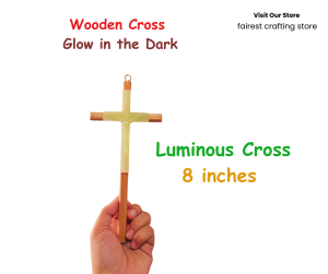 Wooden Luminous Crucifix 8 inches Glow in the Dark Round Cross Solid Wood