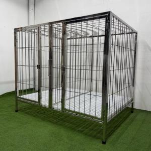 3x4x3.5 ft STAINLESS DOG CAGE 2DOOR WITH REMOVABLE DIVIDER.. HEAVY DUTY