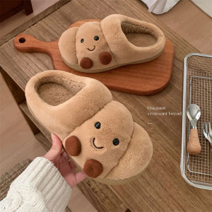 Cặp đôi dễ thương Croissant bánh mì Nam Nữ Đế dày mùa đông xixitiao ấm áp tại nhà sử dụng Dép bông ký túc xá sinh viên Giày bà bầu