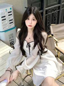 fairy french challis mini semi formal dress for women button down long sleeve dress plus size beige dress korean style