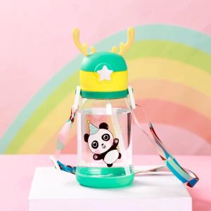 【MY Girl】600ml Bottle with Straw Cute Rabbit Water Bottles Infant Toddler Cartoon As Learning Cups