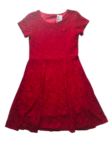 LADIES LACE COVERED FIT AND FLARE DRESS SHORT SLEEVE