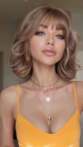 SOFEIYAN Short Wavy Platinum Blonde Wig - 12 Inch Bob Wig with Bangs for Women Curly Shoulder Length Bob Wig with Bangs Soft Synthetic Hair Wigs for Girls Daily Party Use