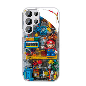 Case For Samsung Galaxy S24Ultra S23Ultra S22Ultra Glass Back Lens Protect Soft Frame Building Blocks Style A54 A34 A52 A53 A14 S23FE A55