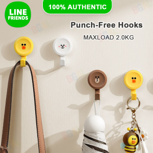 100% Authentic Line Friends Punch-Free Hooks Hangers Self Adhesive Hooks Rotating Waterproof Seamless Strong Sticker Holder Wall Door Storage Hanging Hook Kitchen Bathroom Organizer BROWN CONY LFB30/LFB31/LFB105/LFB32