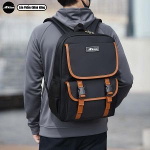 Balo Học Sinh Thời Trang Cao Cấp Xbags Clever Màu Đen Phối Da PU Nâu Nhỏ Gọn Hiện Đại Chống Nước Chống Sốc Đựng Laptop 14 Inch Cá Tính Trẻ Trung!