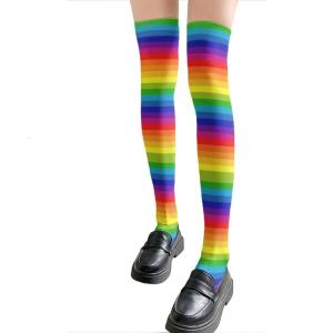 Cầu Vồng Nhiều Màu hoa văn sọc cao tới đùi Vớ Anime Nhật Bản Lụa Over tất qua đầu gối Cho Phong Cách Phụ Nữ Thanh Thiếu Niên