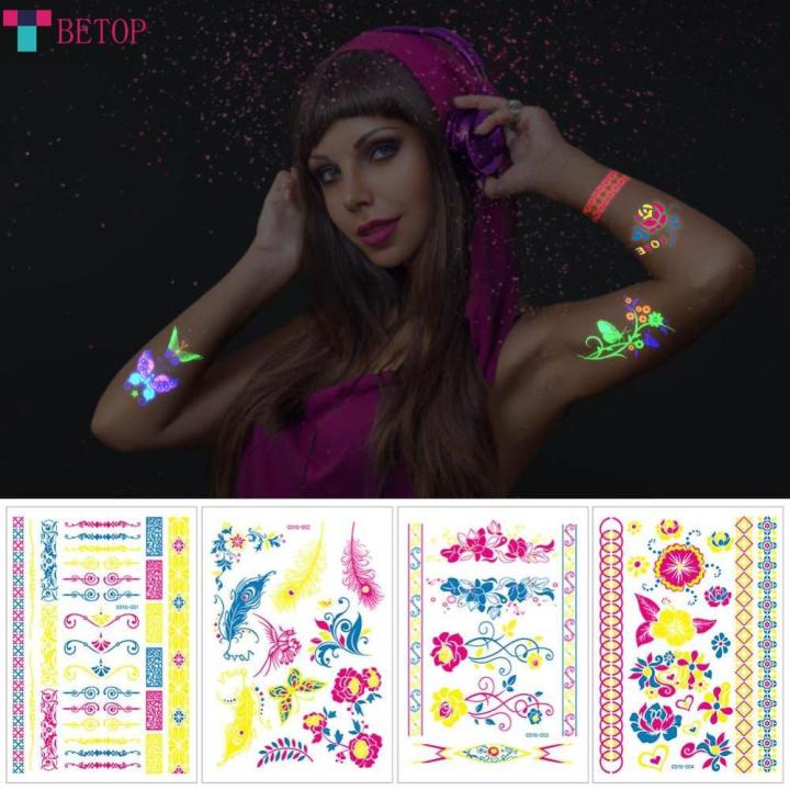 BETOP Creative Fluorescent Flower Arm Tattoo Stickers Face Butterfly
