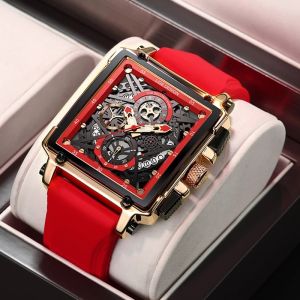 LIGE Luxury New Men Watch Waterproof Square Quartz Watches For Men Date Sport Hollow Watch+Box