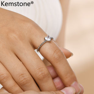 Kemstone trái tim thép không gỉ shap Zircon đúc Vòng mạ vàng màu đen nữ nhẫn trang sức nhẫn nữ