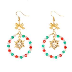 Vibrant Multicolor Bead Bowknot Drop Earrings Nickel Free Alloy Comfort Wear Holiday Celebration Accessory