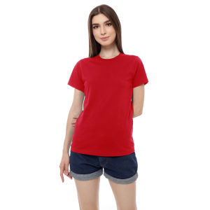 Kaos Polos Wanita Slim Fit Oneck Lengan Pendek Bahan Katun Combed 30s Merah Solid