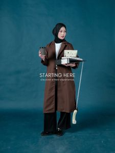 Hijacket Zayna - Jaket Panjang Elegan & Serbaguna untuk Musim Dingin | Long Coat Korea Wanita Muslimah Warna Cokelat Outer