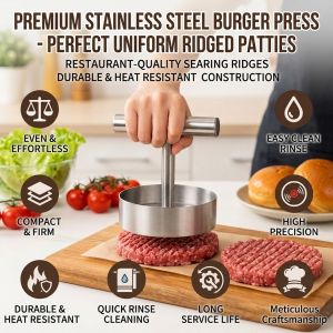 Stainless Steel Round Meat Press Burger Patty Maker Non Stick Hamburger Press Tool Easy Clean Heavy Duty Kitchen Cooking Gadget